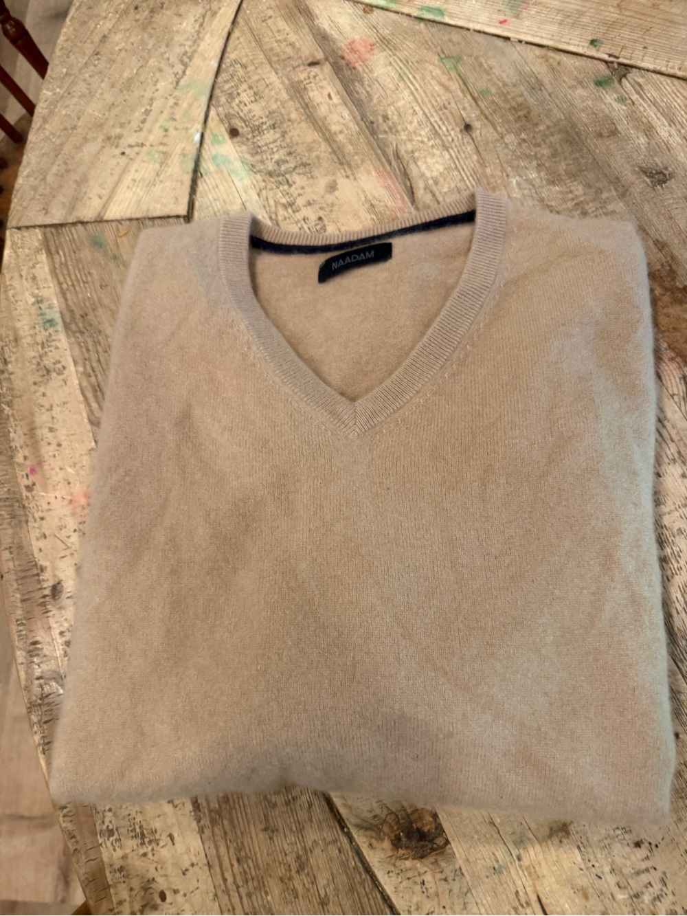 NAADAM Men's V-Neck Sweater in Light Beige